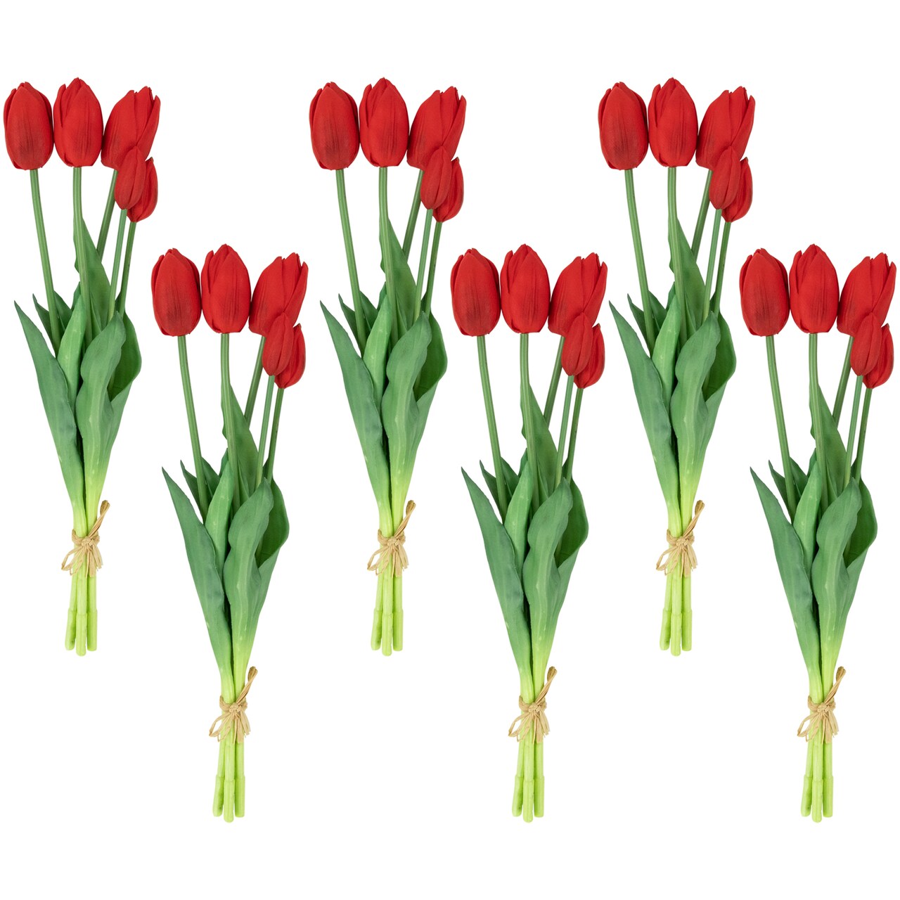 Northlight Real Touch&#x2122; Red Artificial Tulip Floral Bundles, Set of 6 - 18&#x22;